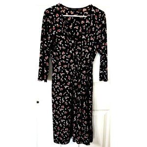 Hail3y:23 L Long Sleeve Dark Floral Print V-Neck Faux Wrap Dress WhimseyGoth
